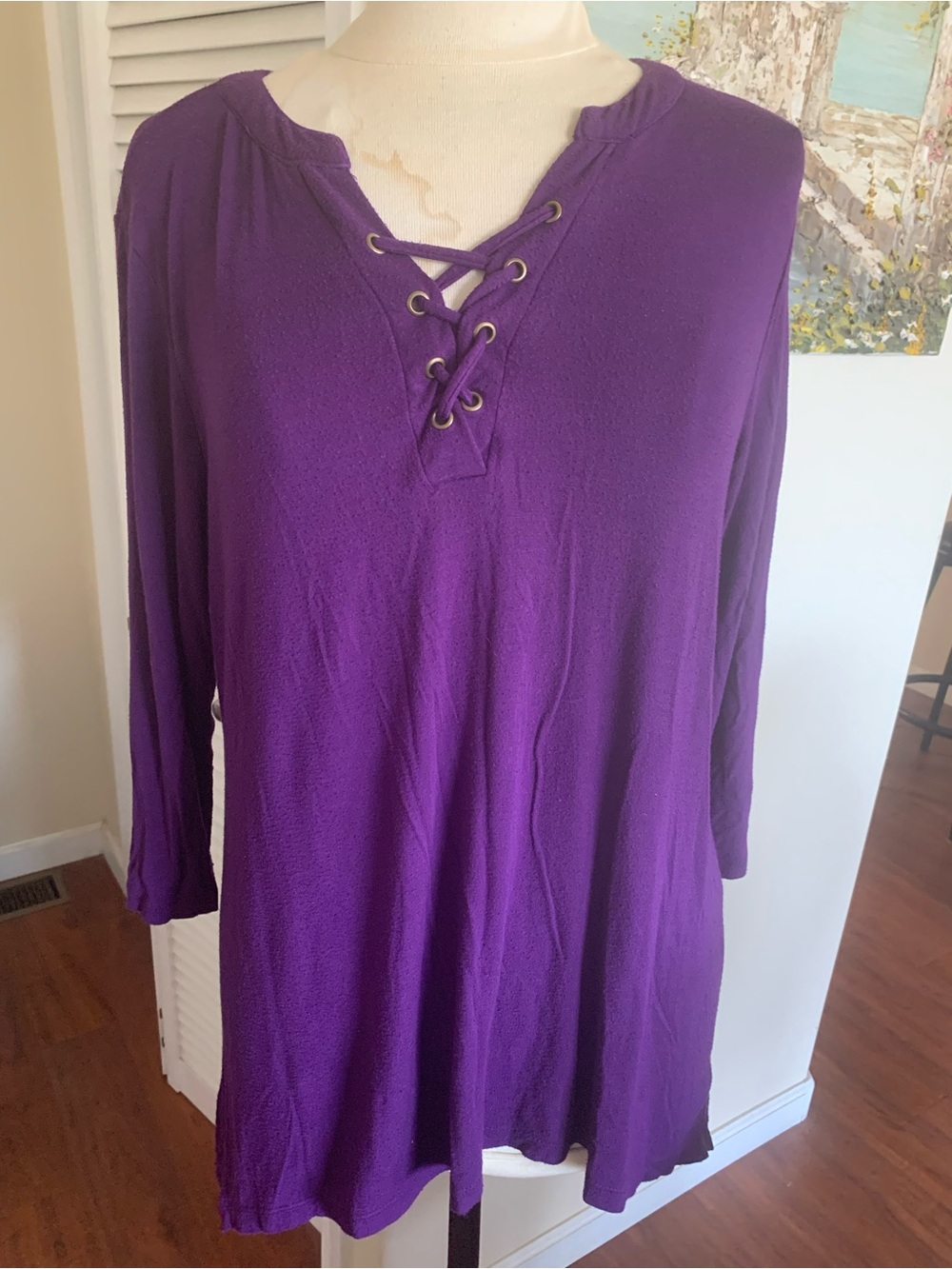 Purple Lace-Up V-Neck Women’s plus size top